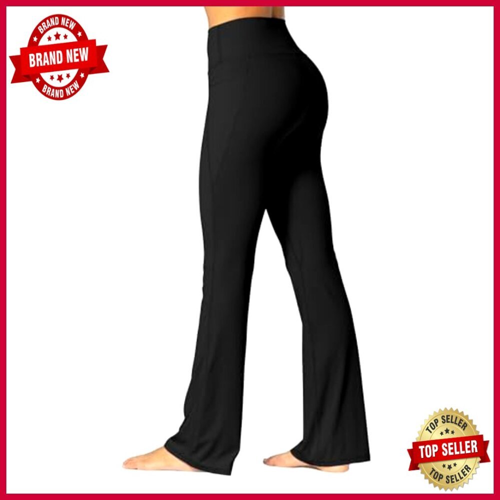 High Waisted Tummy Control Mini Flare Leggings with Pockets Yoga Pants - Picture 2 of 7